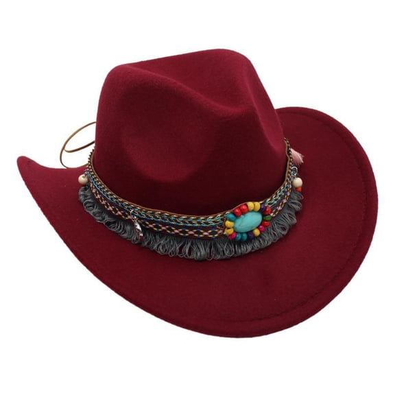 WNVMWI Kids Cowboy Hat Toddler Western Style Felt Hats with Boho Decorative Boys and Girls Stylish Headwear Wine 3-8 Years