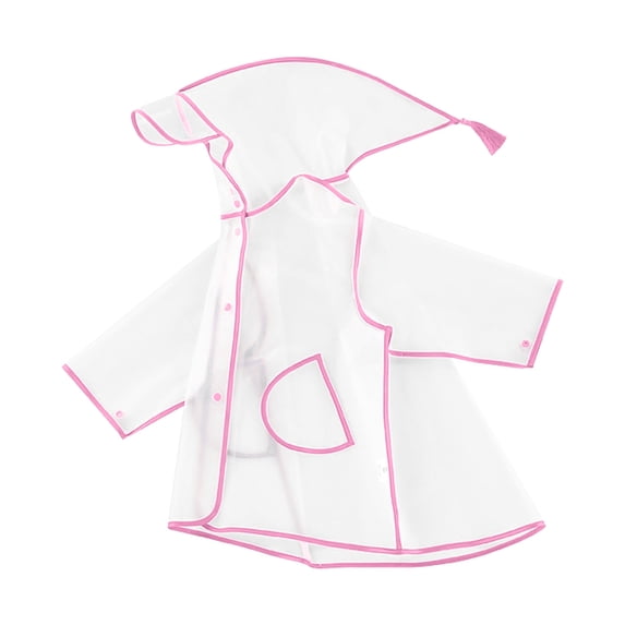 WNVMWI Kids Transparent Cape Rain Poncho Toddlers Waterproof Hooded Rain Coat Boy Girl Reusable Raincoat 5-6 Years Pink