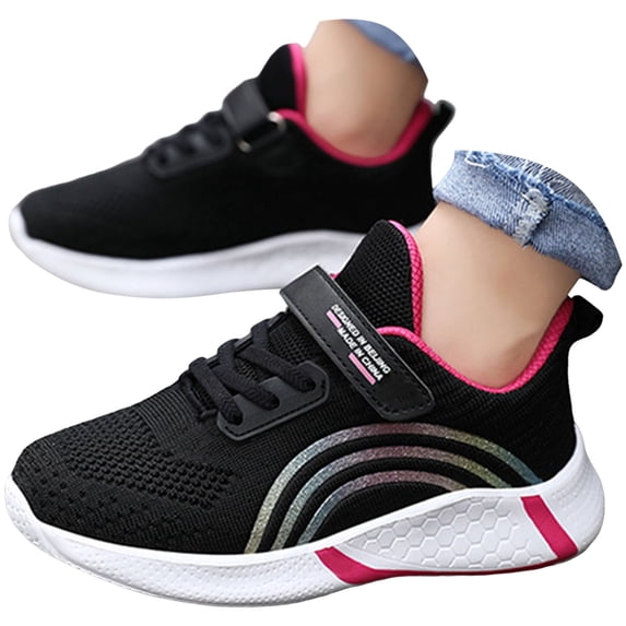 WNVMWI Little Girls Knit Running Shoes Toddlers Slip On Sneakers Kids Non-Slip Walking Shoe with Hook And Loop Hot Pink Sizs 12