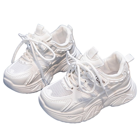WNVMWI Little Girls Mesh Running Shoes Toddlers Casual Platform Sneakers Childrens Lace Up Walking Sneaker White Sizs 2