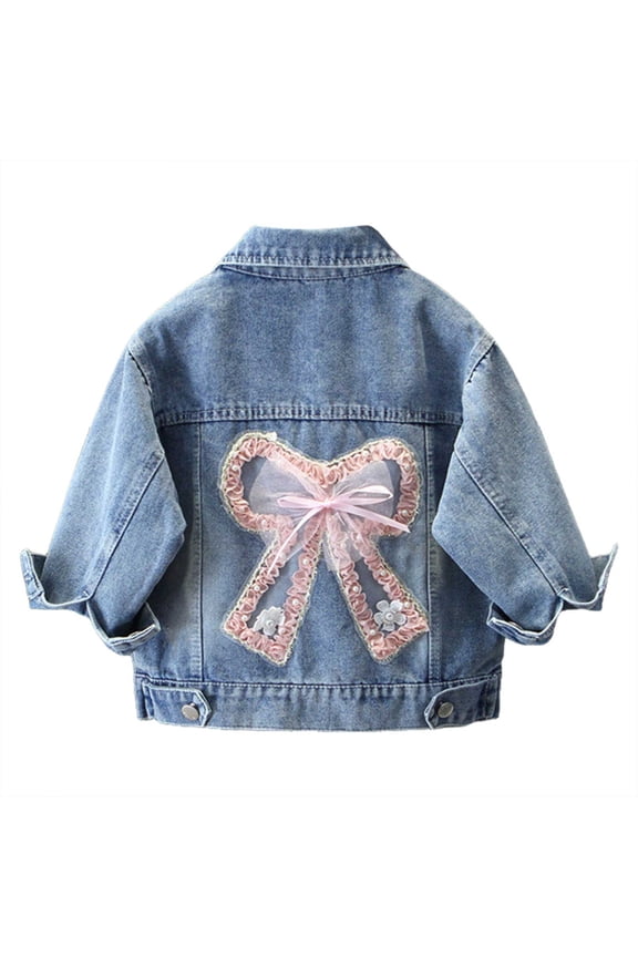 Little Girls Washed Jean Jacket Kids Long Sleeve Denim Jackets with Front Button Childrens Fashion Coat 7-8 Years Pink