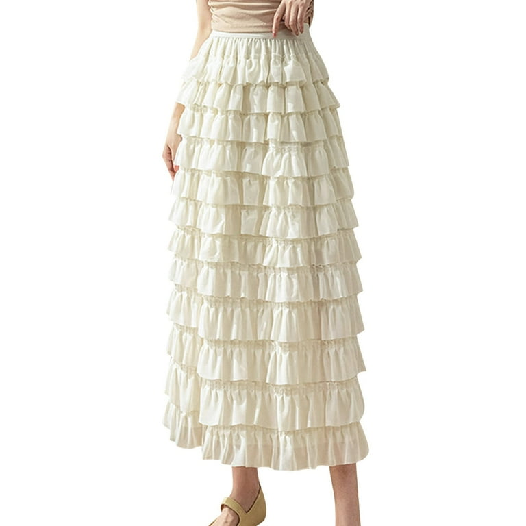 Beige long ruffle skirt sales