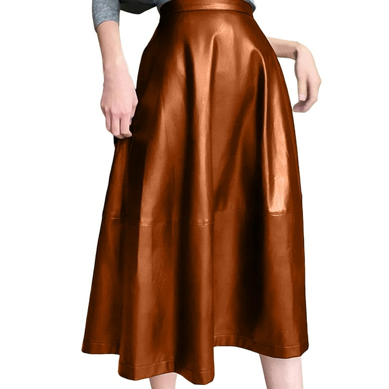 WNVMWI Maxi Skirts for Women Autumn Winter Long Skirt Half Skirt PU Leather  Solid Color Trendy Midi Skirt Femboy Clothes Pleated Skirt Coffee -  Walmart.com