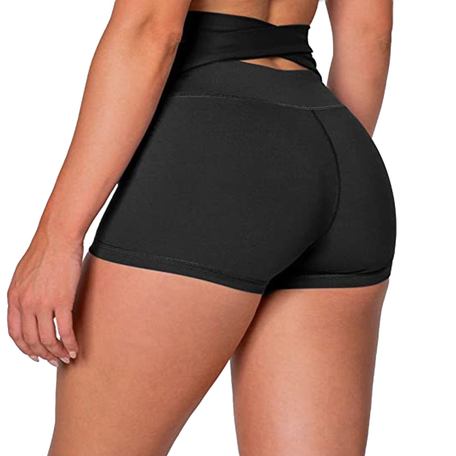 WNVMWI Short Shorts for Women High Waist Workout Shorts Solid Color Fitness Stretch Yoga Pants Exercise Leggings Shorts Seamless Tight Shorts Black
