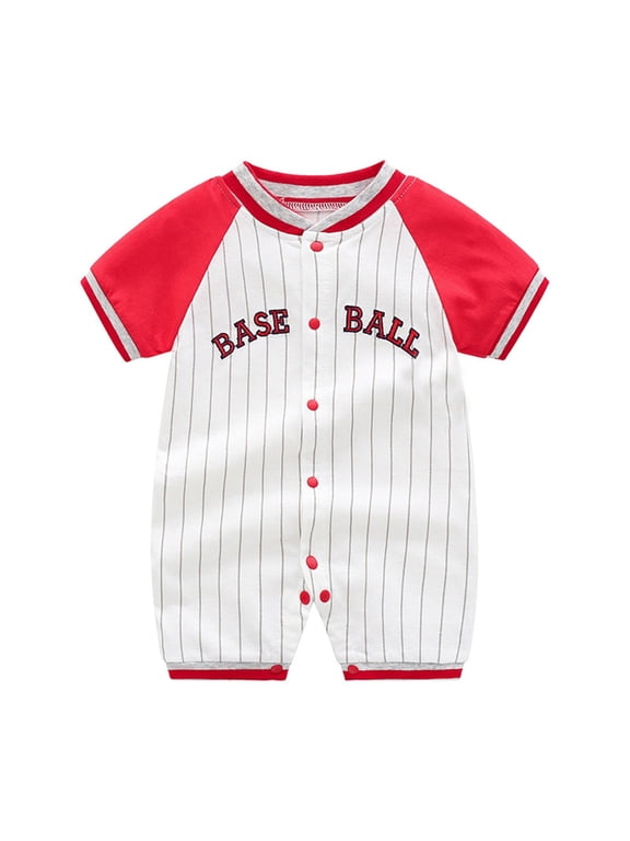 Summer Baby Boy Onesies Infant Short Sleeve Bodysuit Newborn Baseball Romper with Crotch Snap 9-12 Months Red