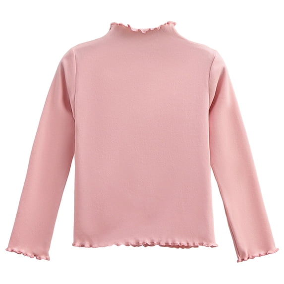 WNVMWI Toddler Clothes for Girls Long Sleeve Shirts Childrens Mock Neck Basic Tees Kids Cute Tops with Ruffle Trim 5-6 Years Pink