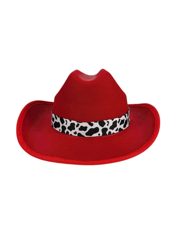 Toddler Cowboy Hat Kids Western Hats with Cow Print Band Children Cowboys Cap for Party Or Festival Red 3-15 Years