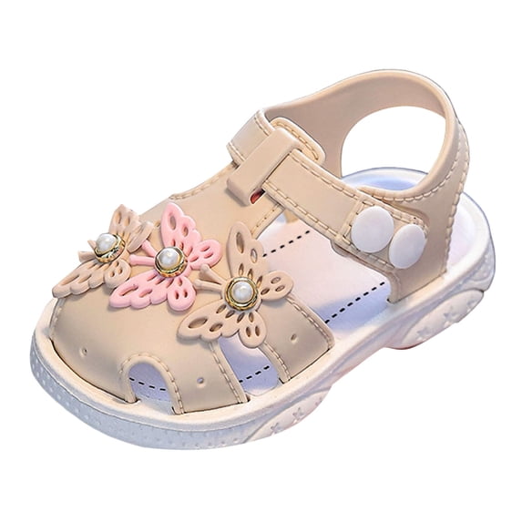 WNVMWI Toddler Girl Closed Toe Sandals Summer Kids Soft Soled Walking Shoes with Ankle Strap Girls Non-Slip Sandal Beige Size 5.5