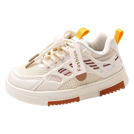 WNVMWI Toddler Girls Mesh Running Shoes Kids Casual Lace Up Sneakers Children Breathable Non Slip Walking Shoe Khaki Sizs 3
