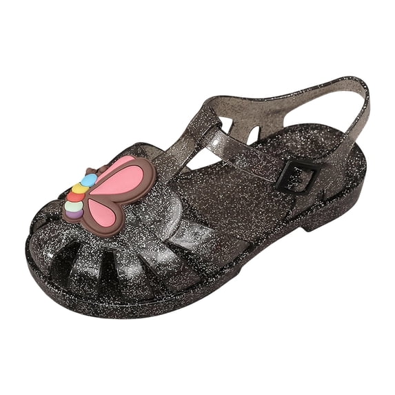 WNVMWI Toddlers Jelly Flats Littler Girls Closed Toe Beach Sandals Kids Ankle Strap Cute Sandal Summer Pool Footwear Black Size 7