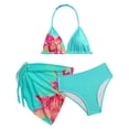 thumbnail image 1 of WNVMWI Tween Bathing Suits Girls 3 Piece Print Swimsuit Set Childrens Triangle Bikini Top Brief Cover Up Skirt 11-12 Years Mint Green, 1 of 3