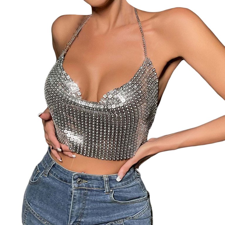 WNVMWI Women Halter Chain Clothes Beading Tassel Sleeveless