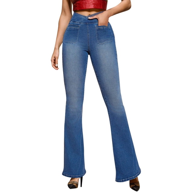 WNVMWI Women Jeans Stretchy Straight Leg Denim Pants Bootcut Flared ...