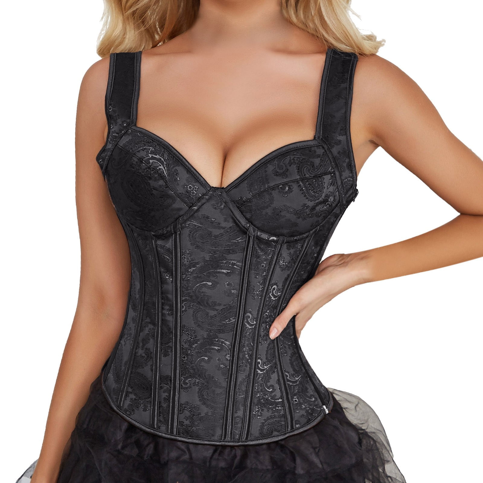 WNVMWI Women's Gothic Jacquard Shoulder Straps Tank Overbust WNVMWI Women's Gothic Jacquard Shoulder Straps Tank Overbust