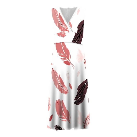 WNVMWI Women's Summer Dresses 2024 Pink Maxi Dresses for Women 2024 Women's Print V Neck Waist Sleeveless A Line Loose Holiday Style Beach Dress XXL