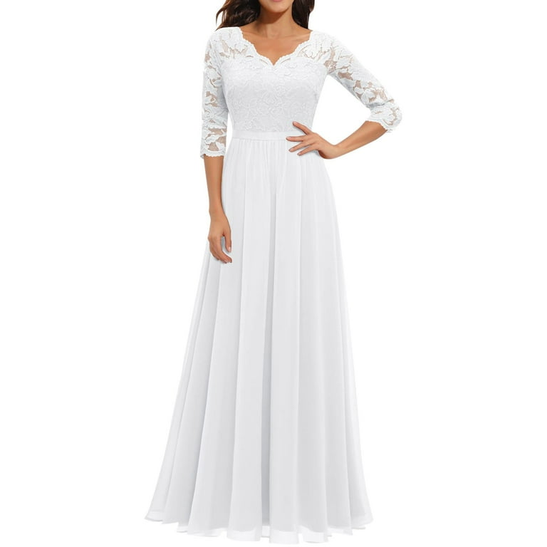 V-Neck Long-Sleeved Lace Stitching Solid Color Dress V-Neck Long-Sleeved Lace Stitching Solid Color Dress
