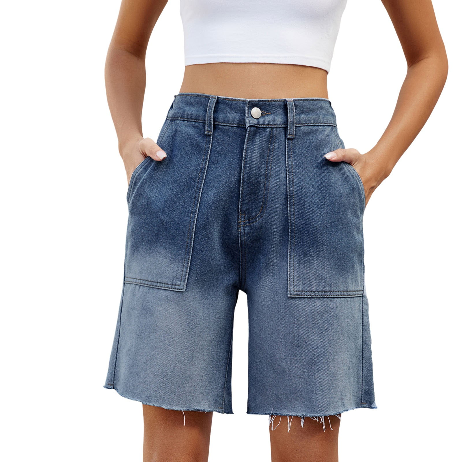 Women Baggy Denim Bermuda Shorts Y2k Vintage Straight Leg
