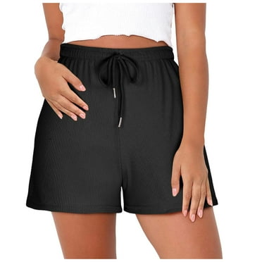 WNYEIME Athletic Shorts for Women Fitness Running Summer Elastic Waist Lightweight Workout Shorts Comfy Loose Drawstring Wide Leg Lounge Shorts Black XXXL