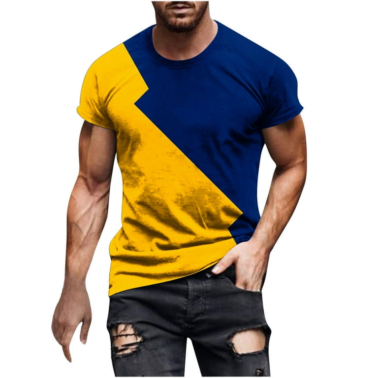 WNYEIME Graphic T Shirts for Men Casual Big And Tall Summer Color Block Patchwork Urban Stylish Tees Muscle Round Neck Short Sleeve Workout Pullover Shirts Multicolor01 S Walmart