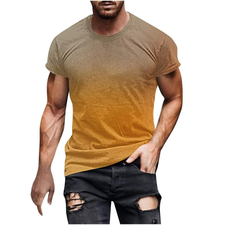 WNYEIME Men s Workout T Shirts Big And Tall Short Sleeve Round Neck Comfy Breathable Pullover Tops Gradient Printed Athletic Fit Summer Muscle Sports