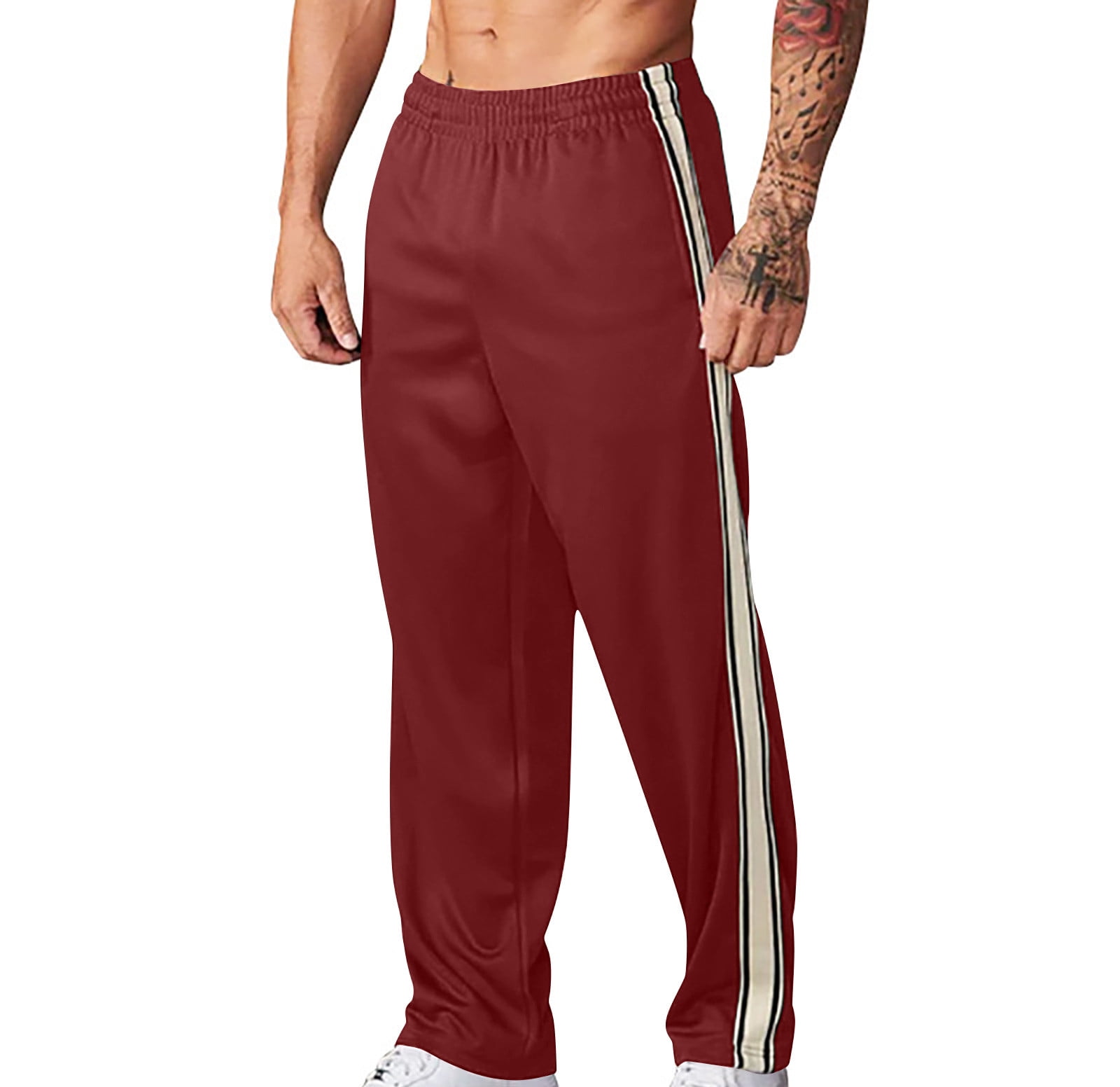 WNYEIME Sweat Pants for Men Stylish Side Stripe Elastic Waist Loose Lounge Pants Drawstring Relaxed Fit Casual Comfy Jogger Workout Running Pants Red XXL Walmart