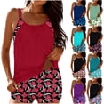 thumbnail image 1 of WNYEIME Tankini Swimsuits for Women - Floral Printed Summer Tummy Control Two Piece Bathing Suit Double Spaghetti Strappy Ruched Blouson Swim Tank Tops with Shorts Swimwear Multicolor#02 L, 1 of 8