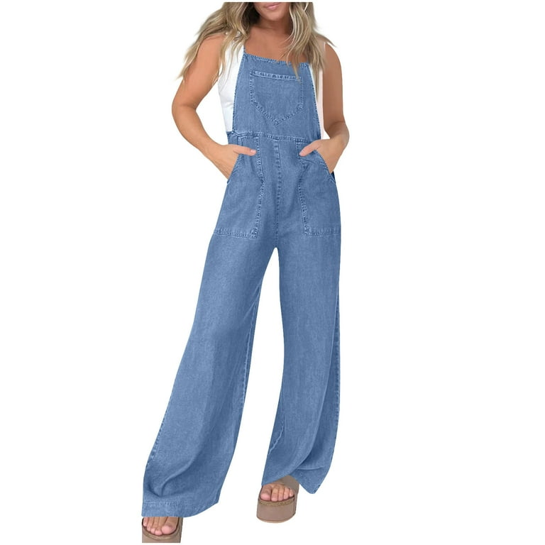 WNYEIME Womens Denim Jumpsuit Overalls Tie Spaghetti Straps High