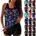 thumbnail image 1 of WNYEIME Womens Tankini Bathing Suits Trendy Ruched Blouson Swim Tank Top with Shorts Fashion Beach Vacation Boho Floral Print Summer Bathing Suits Multicolor#12 XXL, 1 of 7