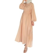 WNgert Dresses For Women Women's Long Sleeve Dress Vintage Pullover Abaya Prayer Clothes Dress(Color:Khaki,Size:L)