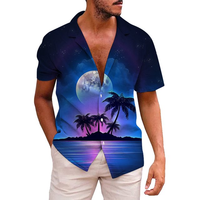 WNgert Men's TShirts Men's Coconut Tree Theme Short Sleeve Shirt