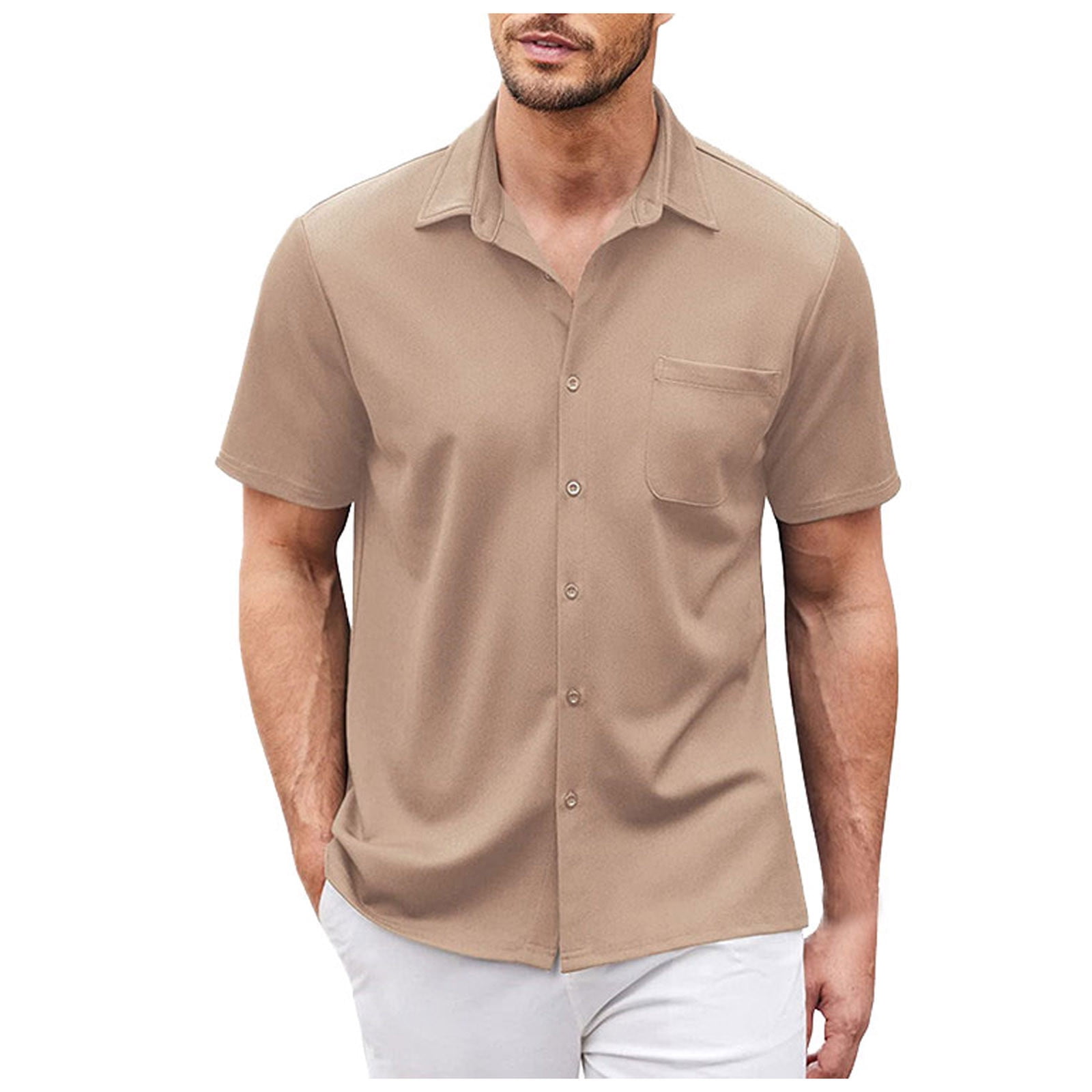 WNgert Men's TShirts Mens Summer Short Sleeved Casual Button Up Shirt