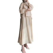 WNgert Summer Dresses for Women Women's Long Sleeve Dress Vintage Pullover Abaya Prayer Clothes Dresses for Women 2024(Color:Khaki,Size:M)