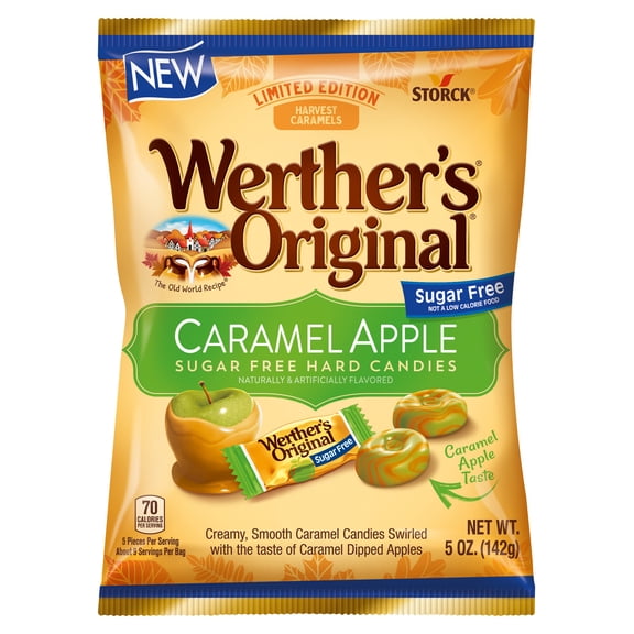 Werther's Original Sugar Free Caramel Apple Hard Candies, Limited Edition Fall Harvest, 5 oz Bag