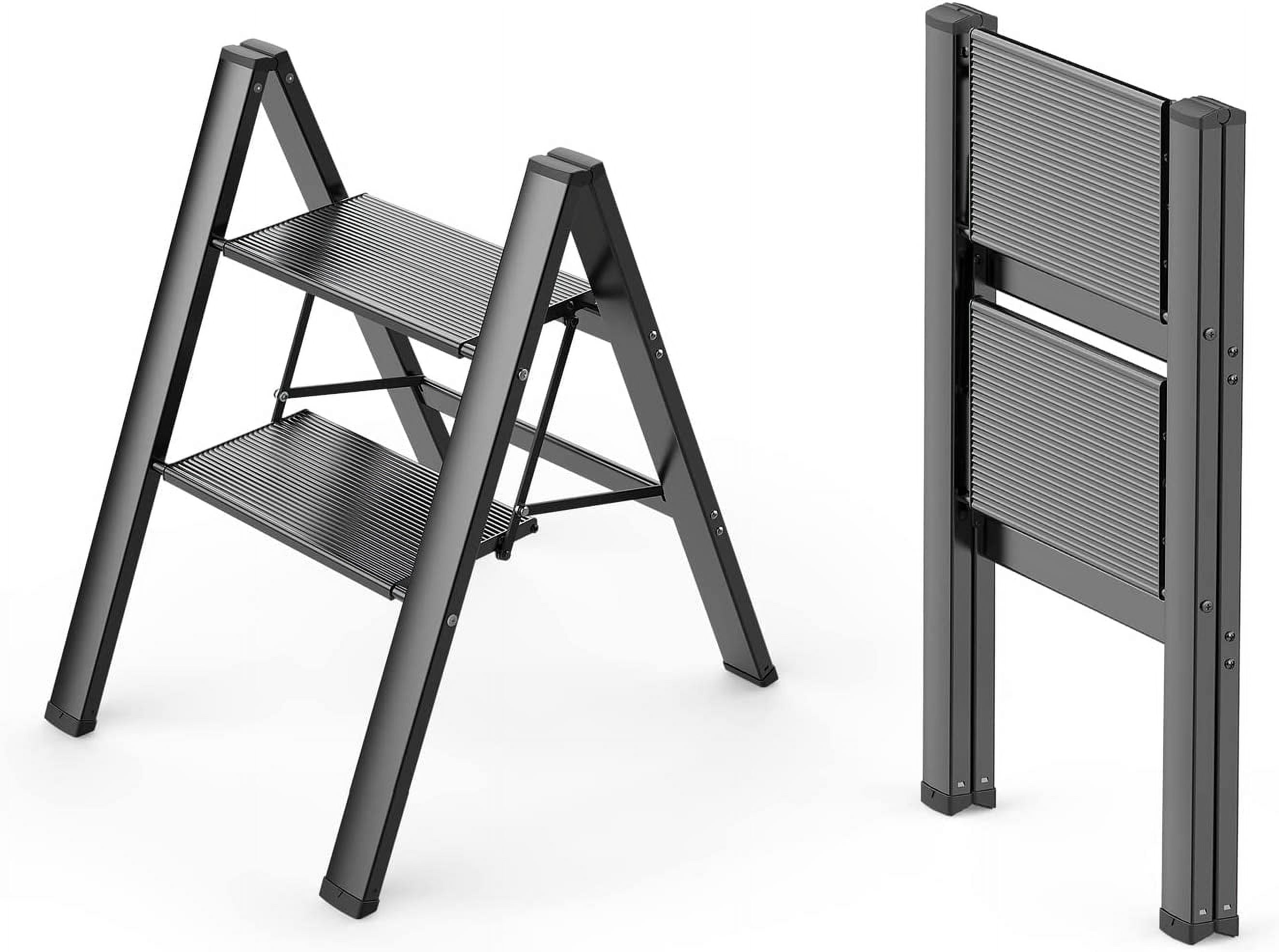 WOA WOA Step Ladder 2 Step Folding, Lightweight Portable Anti-Slip ...