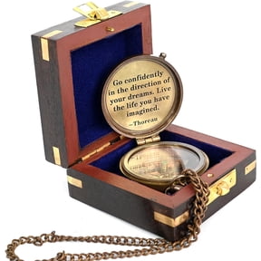 WOANIN - Thoreau's Go Confidently Brass Compass, Gift for Graduation, Confirmation Day, Baptism, New Year Gift, Birthday, Anniversary, Communion, Camping Gift