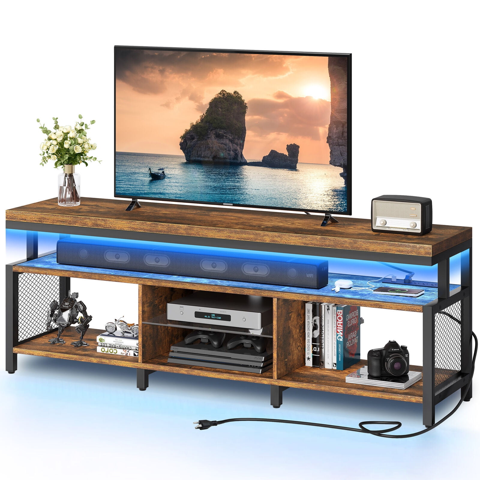 WOBLUU LED Television Stands w/Power Outlets for 70/65 inch, Modern ...