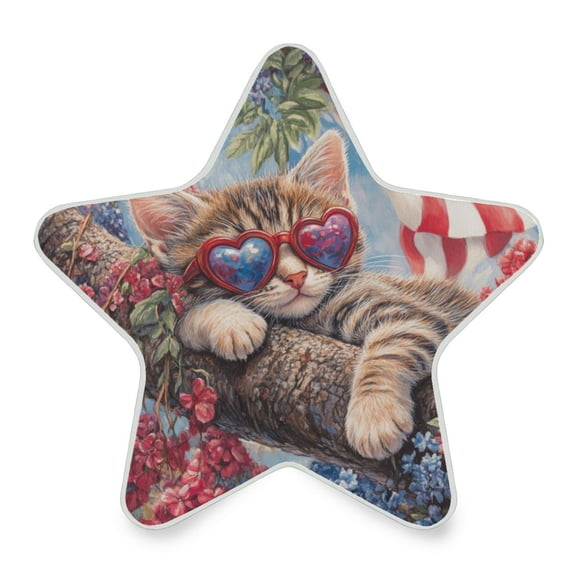 WOBOGO 4th Of July Cat LED Star Night Light 0.2 Watt Wall Plug Dusk to Dawn Auto Switch Adjustable Brightness Soft White Light