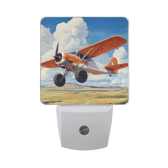 WOBOGO A Airplane Flies over The Mongolian Steppe LED Night Light 2 Pcs Set 0.5 Watt Wall Plug in Dusk to Dawn Automatic Switch Soft White Light