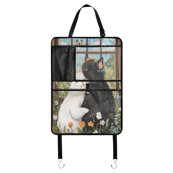 WOBOGO A Collage Of Two Cats Backseat Car Organizer Footed Universal Car with Touch Screen Tablet Holder Rear Seat Protector