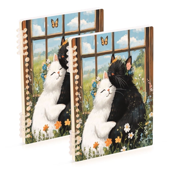 WOBOGO A Collage Of Two Cats Notebook College Horizontal Grid Paper Ink Spill Resistant Water Resistant Cover 8.3x5.7x0.4in