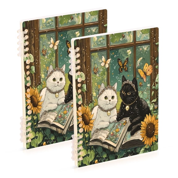 WOBOGO A Collage Of Two Cats Notebook College Horizontal Grid Paper Ink Spill Resistant Water Resistant Cover 8.3x5.7x0.4in