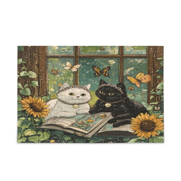 WOBOGO A Collage Of Two Cats Puzzle Challenge 500 Piece Jigsaw Suitable for Game Night Finished Size 20.5 x 14.9in