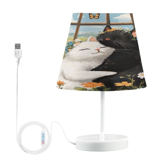 WOBOGO A Collage Of Two Cats Table Lamps Bedroom 3-Speed Dimmable Farm Style with Fabric Shade for Reading and Home Office