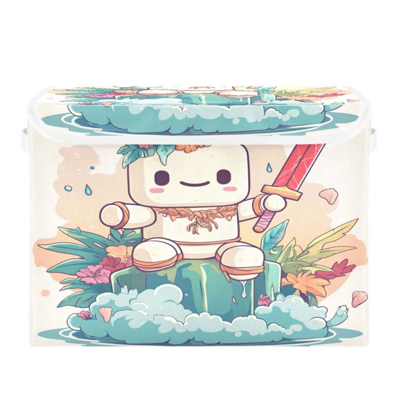 WOBOGO A Cute Marshmallow Man Large Collapsible Storage Box Flip Lid Fabric Decorative Organizer Container Basket with Handles 16.512.611.8in