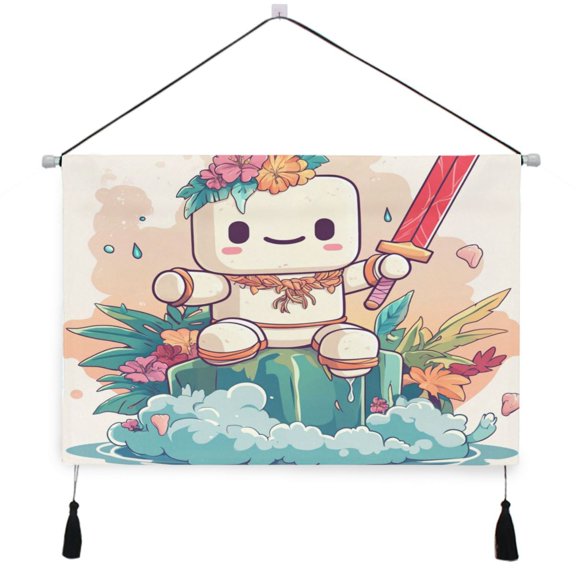 WOBOGO A Cute Marshmallow Man Living Room Canvas Wall Art Bedroom Study Framed Canvas Print Artwork Home Office Decorations 24.516.7in