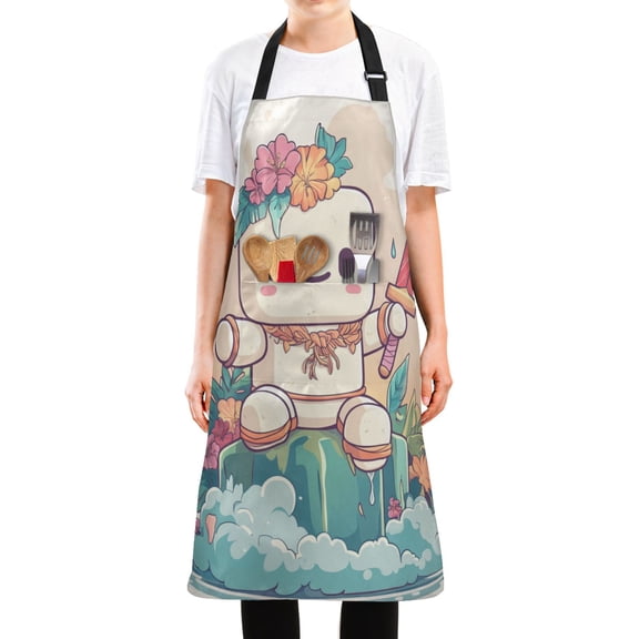 WOBOGO A Cute Marshmallow Man Long Apron Waterdrop Resistant with 2 Pockets Cooking Kitchen Chef Apron for Women Men