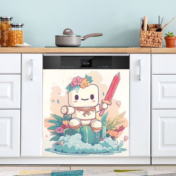 WOBOGO A Cute Marshmallow Man Magnetic Dishwasher Sticker Personalized DIY Beautiful and Practical Home Kitchen Decorations2316in.