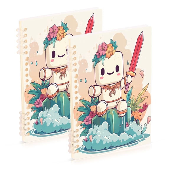 WOBOGO A Cute Marshmallow Man Notebook College Horizontal Grid Paper Ink Spill Resistant Water Resistant Cover 8.3x5.7x0.4in