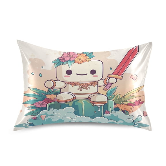 WOBOGO A Cute Marshmallow Man Satin Pillowcase Soft Smooth Envelope Design Comfortable Bedding Essentials 20×26in