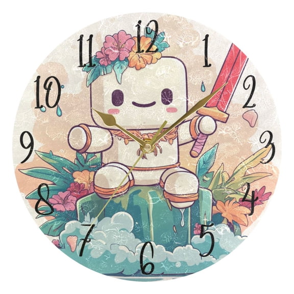 WOBOGO A Cute Marshmallow Man Wall Clock 10in Silent Mechanism Battery Operated Retro Style for Living Room Bedroom and Kitchen Gold Pointer